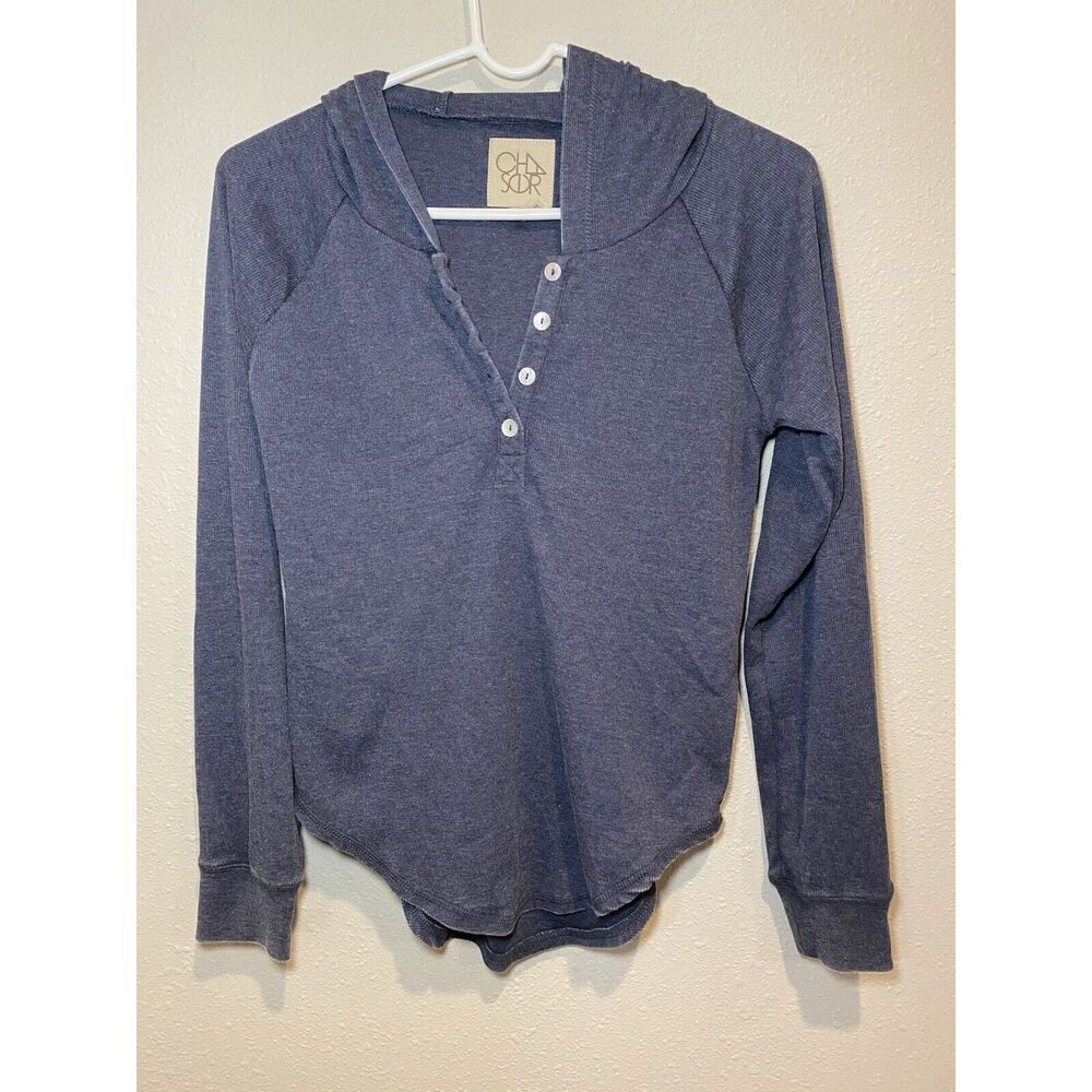 NWOT Chaser Thermal Hoodie Gray 1/4 Up Buttons Light Weight Women’s  Size Small